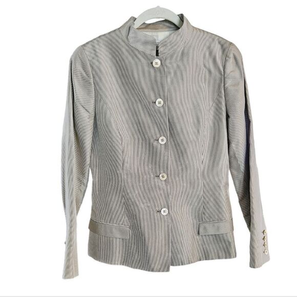 Vintage Carolina Herrera 100% Silk Pinstripe 2 Piece Power Suit Skirt Blazer 10 - Picture 3 of 15